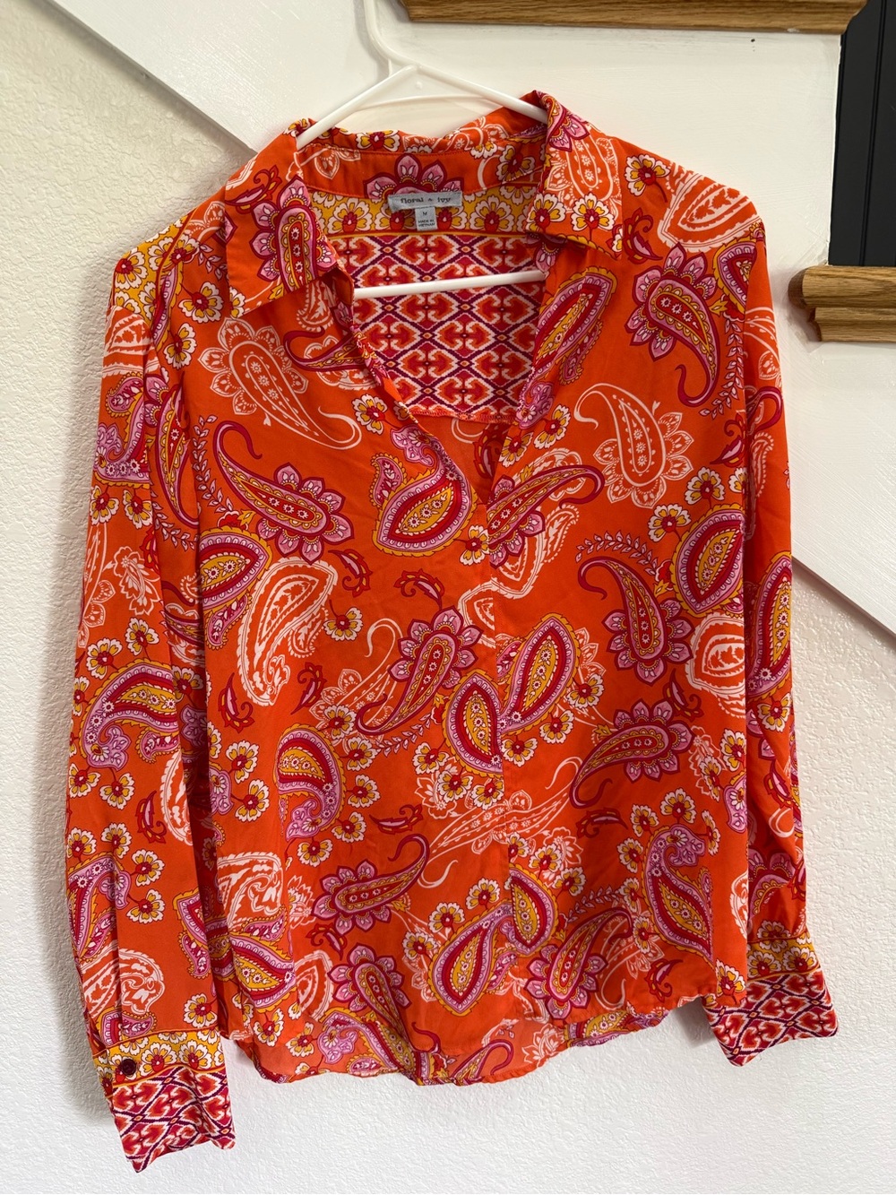 Paisley Split-Neck Blouse in Vibrant Orange